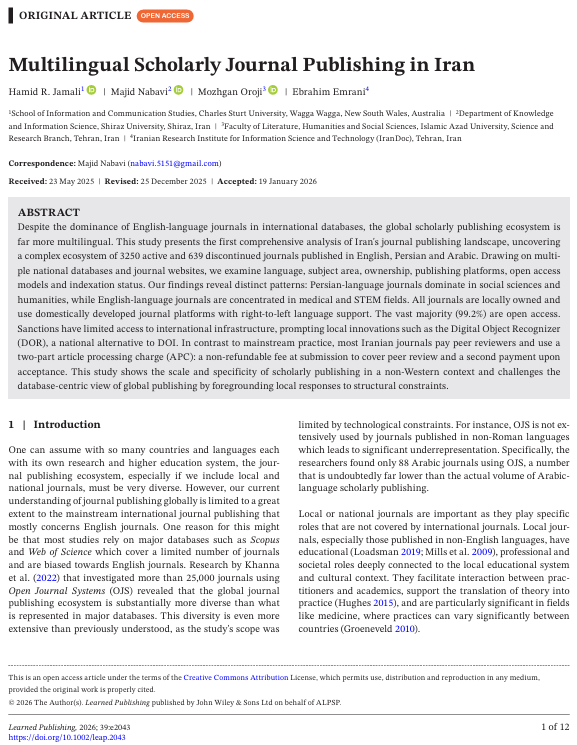 Multilingual Scholarly Journal Publishing in Iran