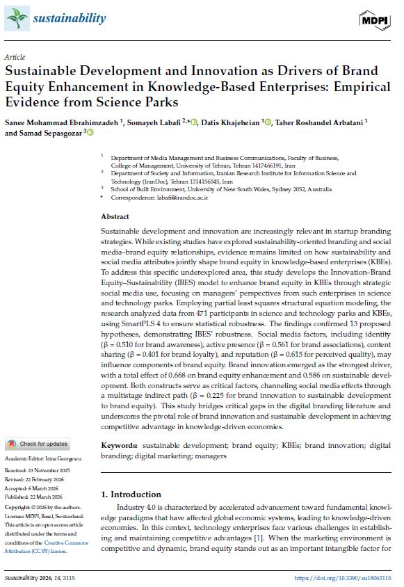 Sustainable Development and Innovation as Drivers of Brand Equity Enhancement in Knowledge-Based Enterprises: Empirical Evidence from Science Parks