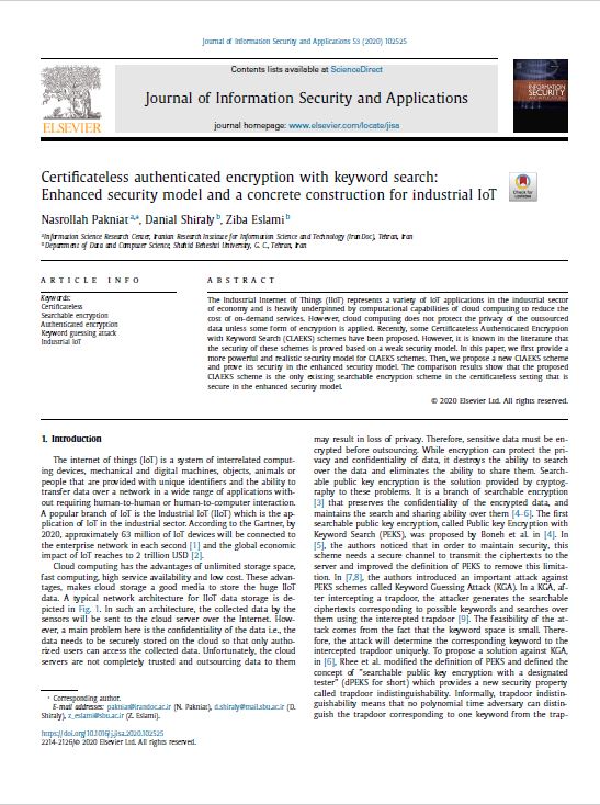Certificateless authenticated encryption with keyword search: Enhanced security model and a concrete construction for industrial IoT