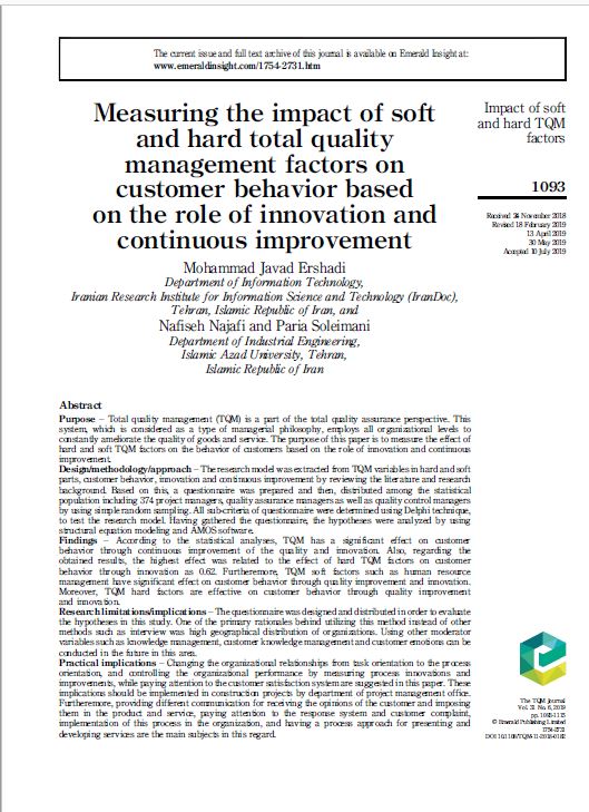 Measuring the Impact of Soft and Hard Total Quality Management Factors on Customer Behavior Based on the Role of Innovation and Continuous Improvement