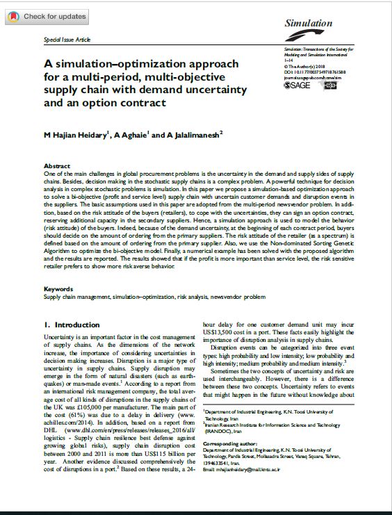 A simulation–optimization approach for a multi-period, multi-objective supply chain with demand uncertainty and an option contract