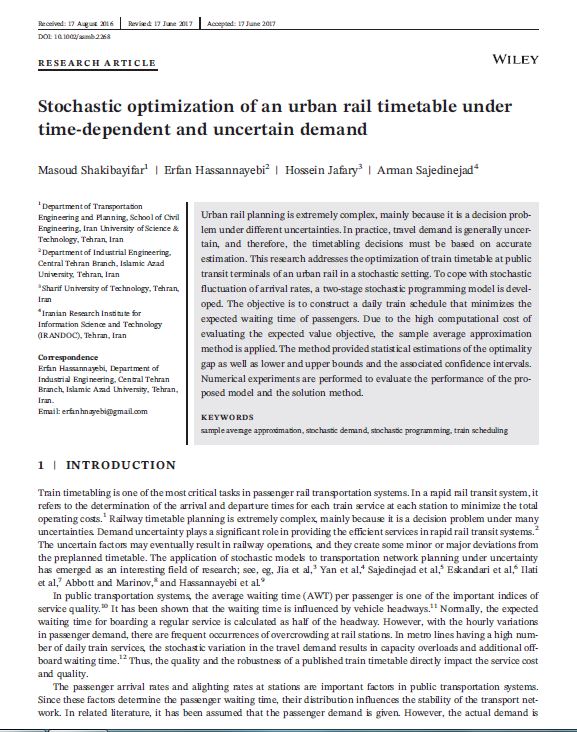 Stochastic optimization of an urban rail timetable under time-dependent and uncertain demand