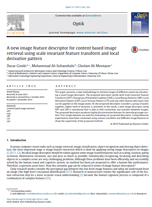 A new image feature descriptor for content based image retrieval using scale invariant feature transform and local derivative pattern