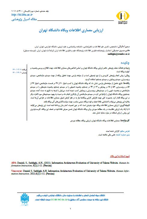 ارزیابی معماری اطلاعات وب‌گاه دانشگاه تهران