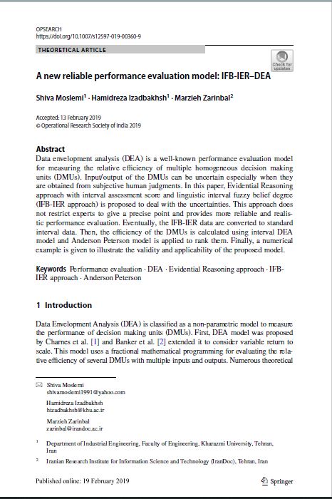 A new reliable performance evaluation model: IFB‑IER–DEA