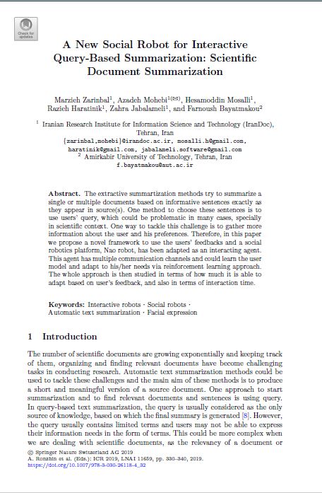 A New Social Robot for Interactive Query-Based Summarization: Scientific Document Summarization