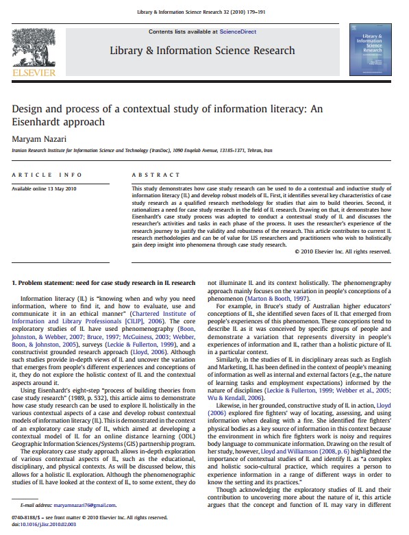 Design and process of a contextual study of information literacy: An Eisenhardt approach