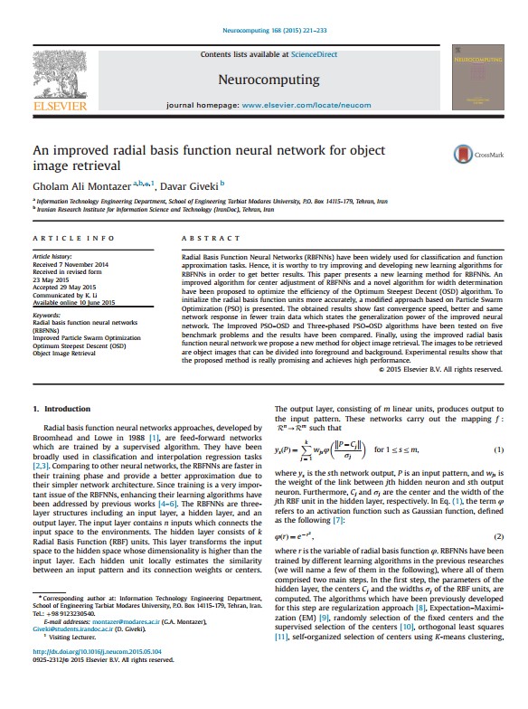 An improved radial basis function neural network for object image retrieval