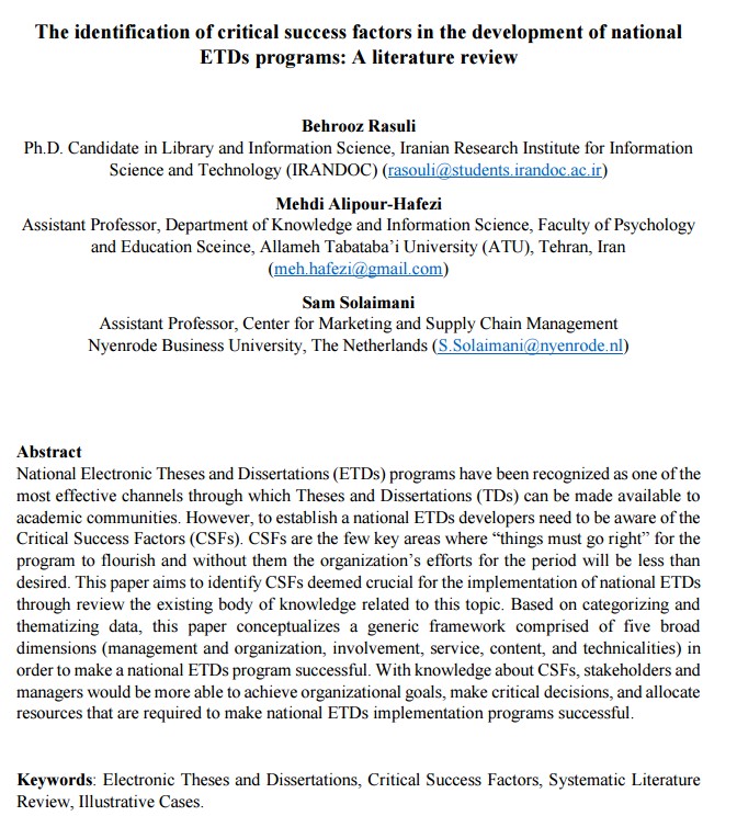 The identification of critical success factors in the development of national ETDs programs: A literature review