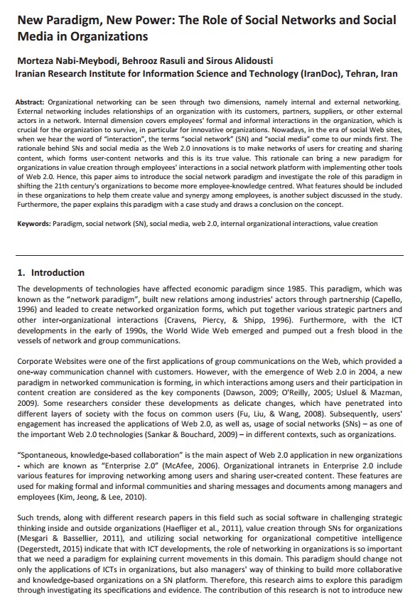 New Paradigm, New Power: The Role of Social Networks and Social Media in Organizations