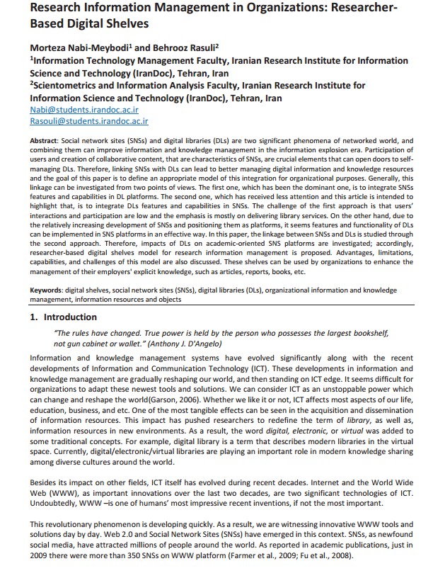 Research Information Management in Organizations: Researcher-Based Digital Shelves