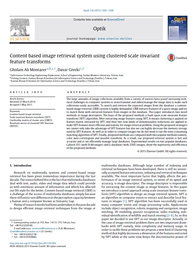 Content based image retrieval system using clustered scale invariant feature transforms
