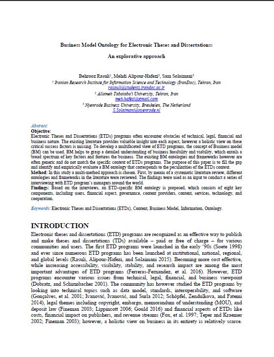Business Model Ontology for Electronic Theses and Dissertations: An explorative approach