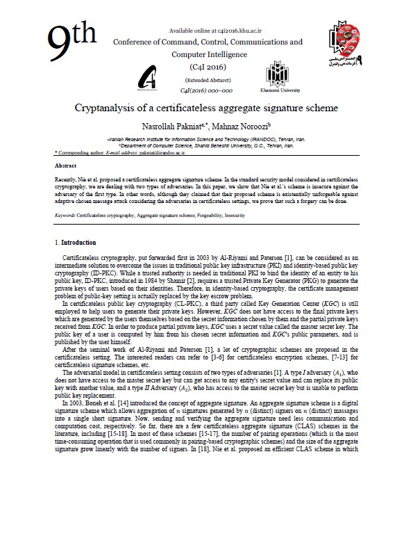 Cryptanalysis of a certificateless aggregate signature scheme