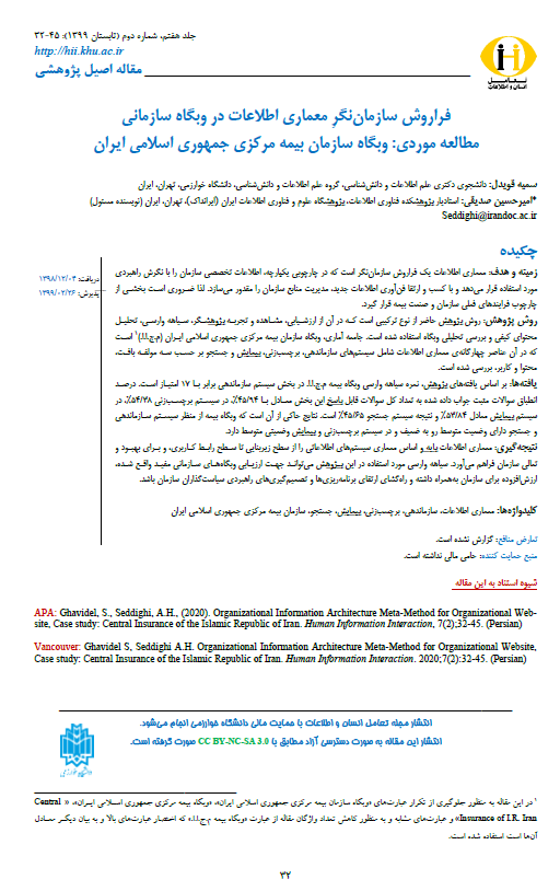 فراروش سازمان‌نگرِ معماری اطلاعات در وبگاه سازمانی مطالعه موردی: وبگاه سازمان بیمه مرکزی جمهوری اسلامی ایران