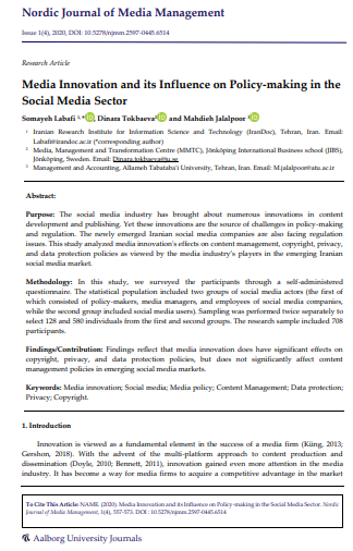 Media Innovation and its Influence on Policy-making in the Social Media Sector