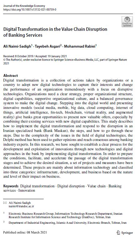 Digital Transformation in the Value Chain Disruption of Banking Services
