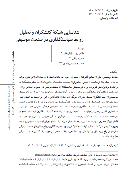 شناسایی شبکه کنشگران و تحلیل روابط سیاست‌گذاری در صنعت موسیقی