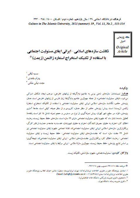نگاشت سازه های اسلامی- ایرانی ایفای مسئولیت اجتماعی با استفاده از تکنیک استخراج استعاره زالتمن (زیمت)