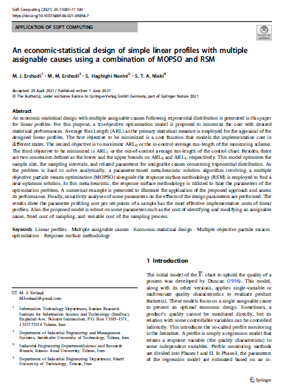 An Economic-Statistical Design of Simple Linear Profiles with Multiple Assignable Causes Using a Combination of MOPSO and RSM