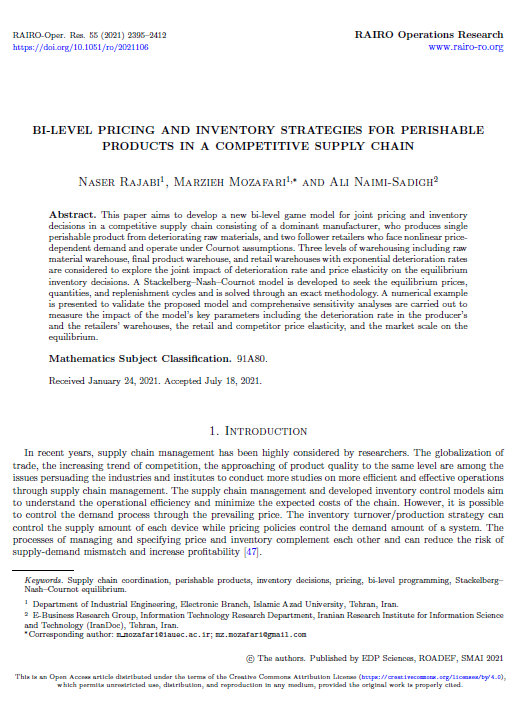 Bi-level pricing and inventory strategies for perishable products in a competitive supply chain