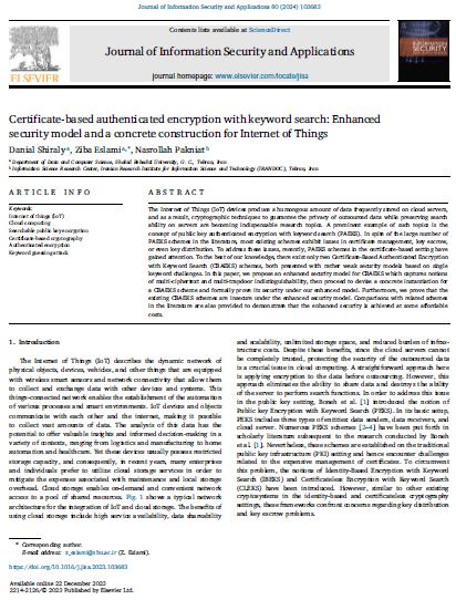 Certificate-based authenticated encryption with keyword search: Enhanced security model and a concrete construction for Internet of Things