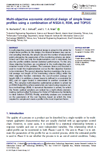 Multi-objective economic-statistical design of simple linear profiles using a combination of NSGA-II, RSM, and TOPSIS