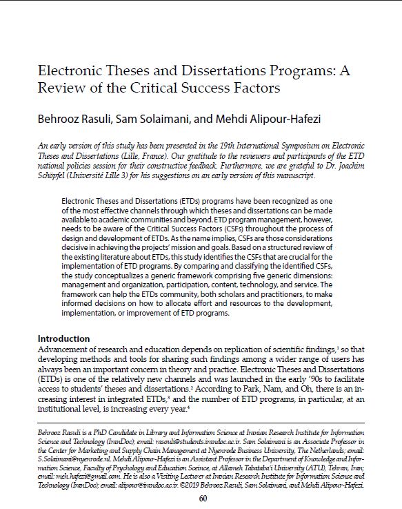 Electronic Theses and Dissertations Programs: A Review of the Critical Success Factors