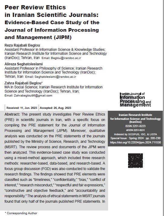 Peer Review Ethics in Iranian Scientific Journals: Evidence-Based Case Study of the Journal of Information Processing and Management (JIPM)