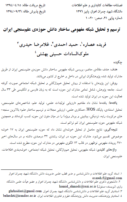ترسیم و تحلیل شبکه مفهومی ساختار دانش حوزه ی علم سنجی ایران