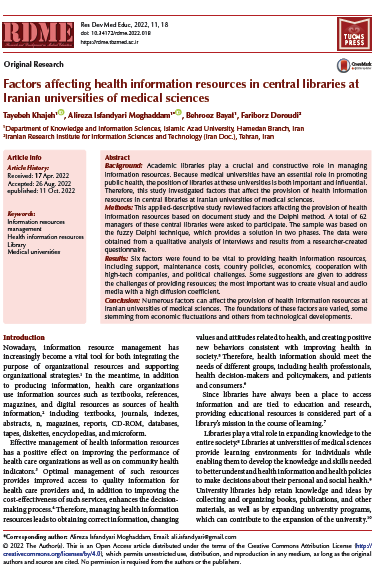 Factors affecting health information resources in central libraries at Iranian universities of medical sciences