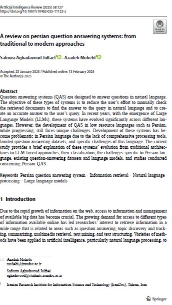 A review on Persian question answering systems: from traditional to modern approaches 