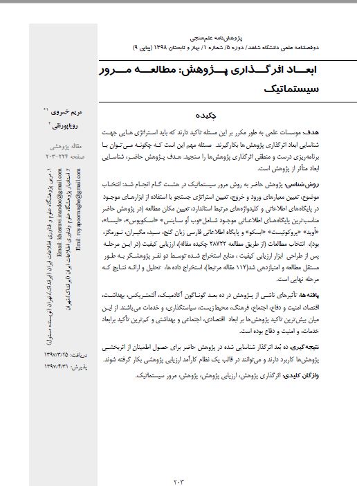 ابعاد اثرگذاری پژوهش: مطالعه مرور سیستماتیک