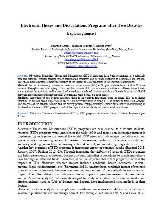 Electronic Theses and Dissertations Programs after Two Decades Exploring Impact