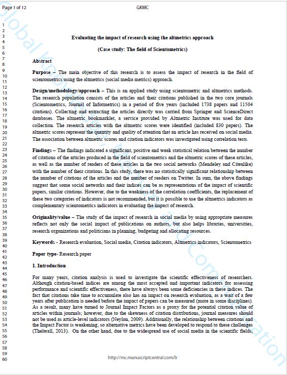 Evaluating the impact of research using the altmetrics approach (Case study: The field of Scientometrics)