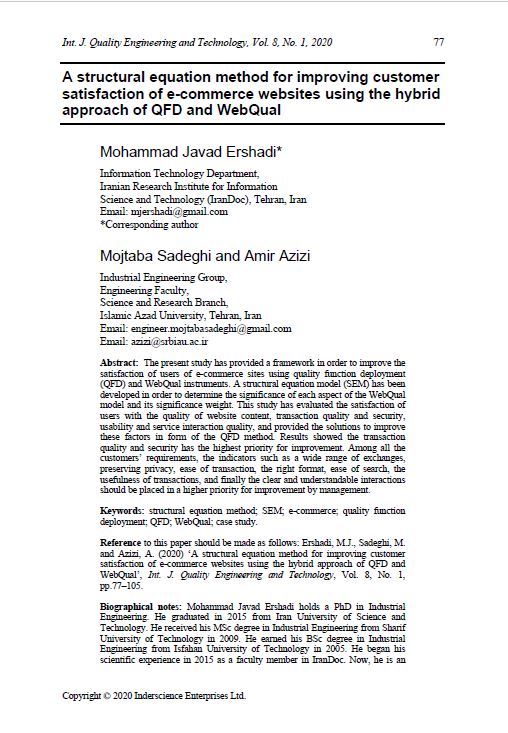 A Structural Equation Method for Improving Customer Satisfaction of E-Commerce Websites Using the Hybrid Approach of QFD and WebQual