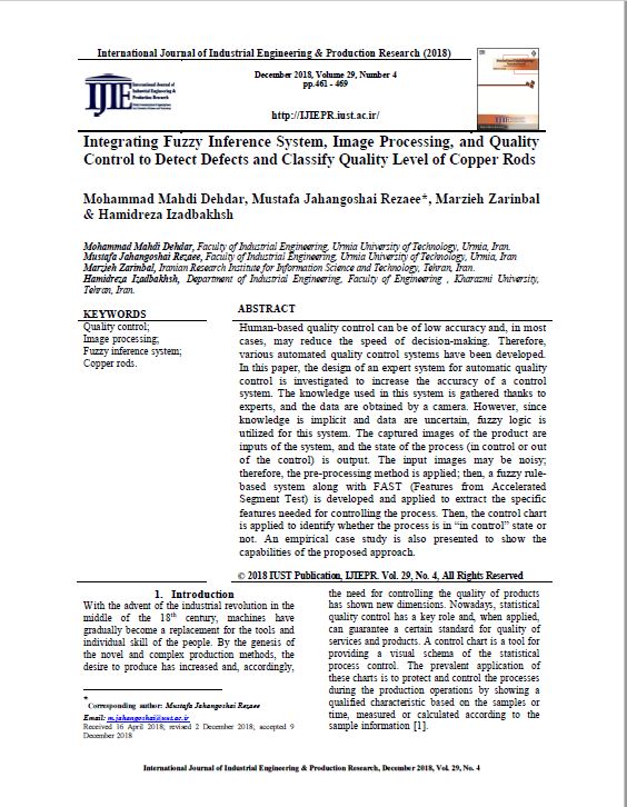 Integrating Fuzzy Inference System, Image Processing and Quality Control to Detect Defects and Classify Quality Level of Copper Rods