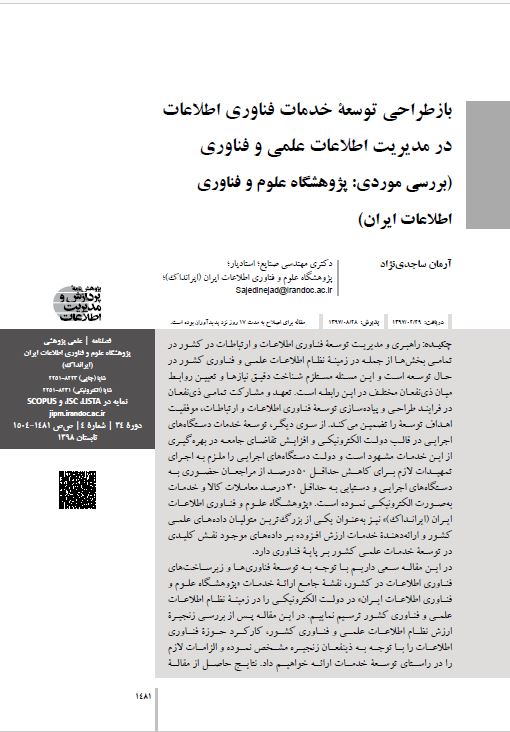 بازطراحی توسعه خدمات فناوری اطلاعات در مدیریت اطلاعات علمی و فناوری (بررسی موردی: پژوهشگاه علوم و فناوری اطلاعات ایران)
