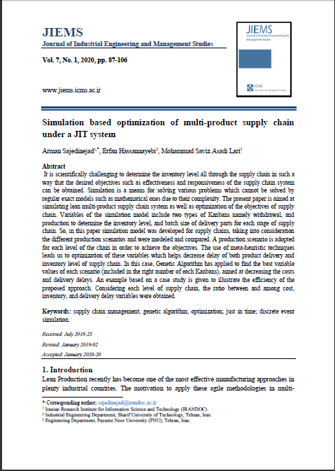 Simulation based optimization of multi-product supply chain under a JIT system