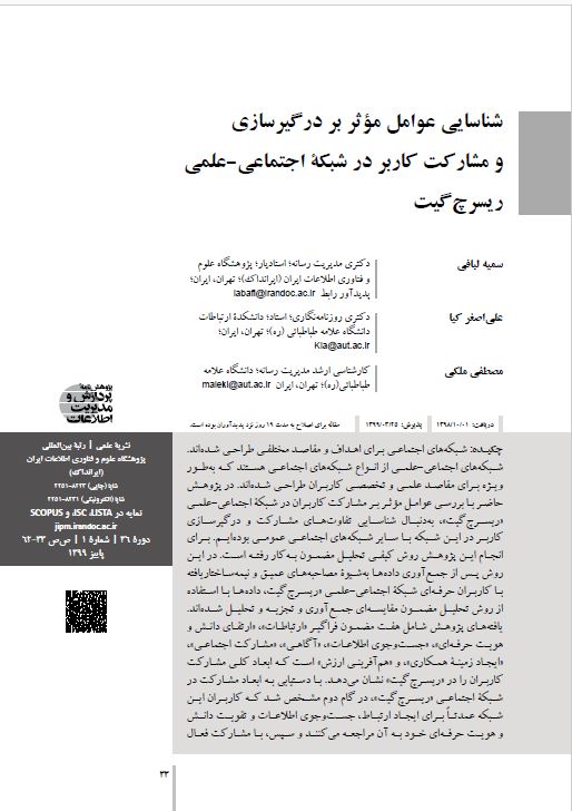 شناسایی عوامل مؤثر بر درگیرسازی و مشارکت کاربر در شبکه اجتماعی- علمی ریسرچ‌گیت