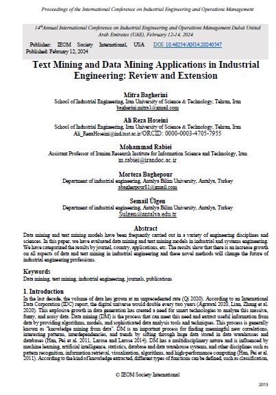 Text Mining and Data Mining Applications in Industrial Engineering: Review and Extension