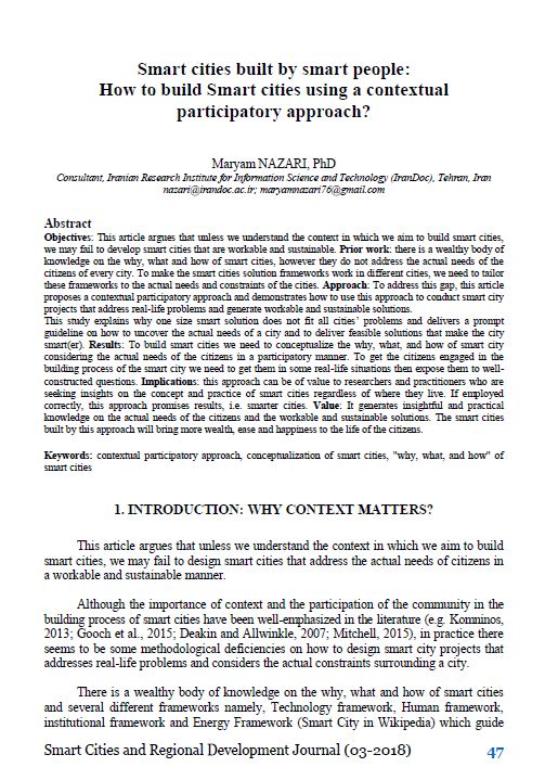 Smart cities built by smart people: How to build Smart cities using a contextual participatory approach?