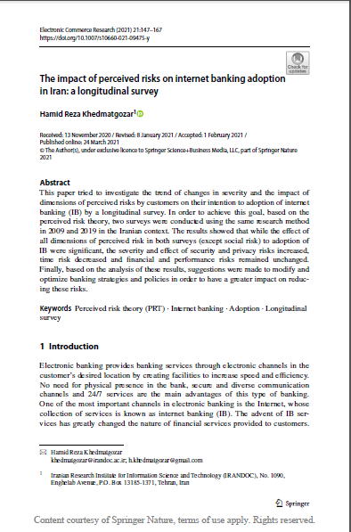 The impact of perceived risks on internet banking adoption in Iran: a longitudinal survey