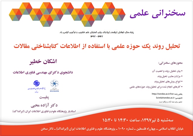 برگزاری سخنرانی علمی «تحلیل روند یک حوزه علمی با استفاده از اطلاعات کتابشناختی مقالات»
