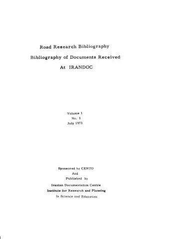 Road Research Bibliography of Documents Received at IRANDOC, Volume 1, No. 1