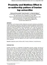 Proximity and Matthew Effect in Co-authorship Pattern of Iranian Top Universities