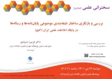 سخنرانی علمی مجازی «بررسی و بازنگری ساختار طبقه‌بندی موضوعی پایان‌نامه‌ها و رساله‌ها در پایگاه (گنج)» برگزار می‌شود